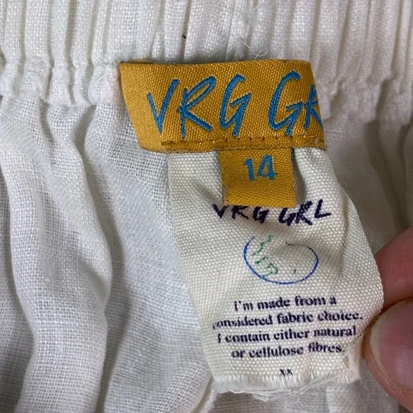 VRG GRL Womens White 100% Linen Floral Embroidered Midi Skirt with Pockets Sz 14 - Picture 2 of 10